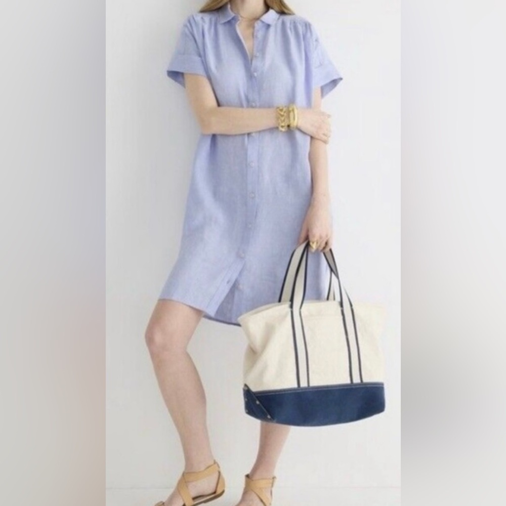 J. Crew Baird McNutt Relaxed Fit Short Sleeve Irish Linen Blue Shirt Dress - Picture 3 of 13
